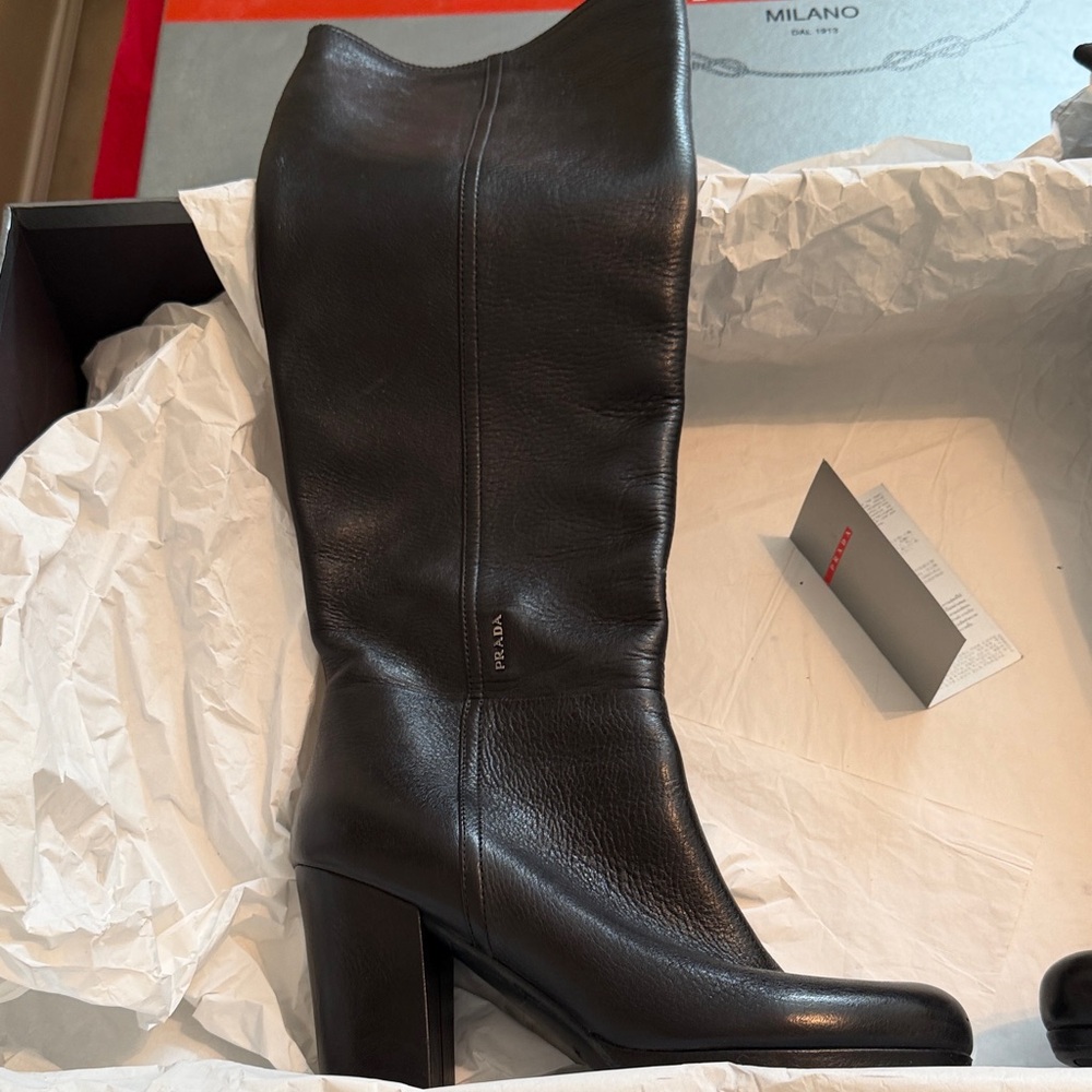 Prada Women's Dark Leather Heeled Boots